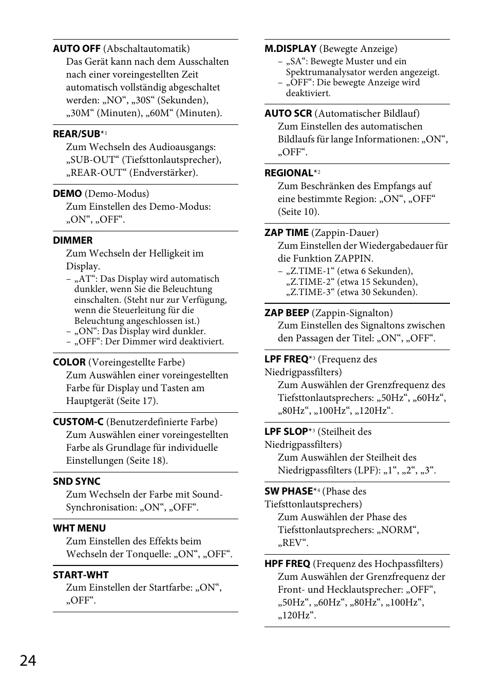 T (seite 24) | Sony CDX-GT565UV User Manual | Page 50 / 156