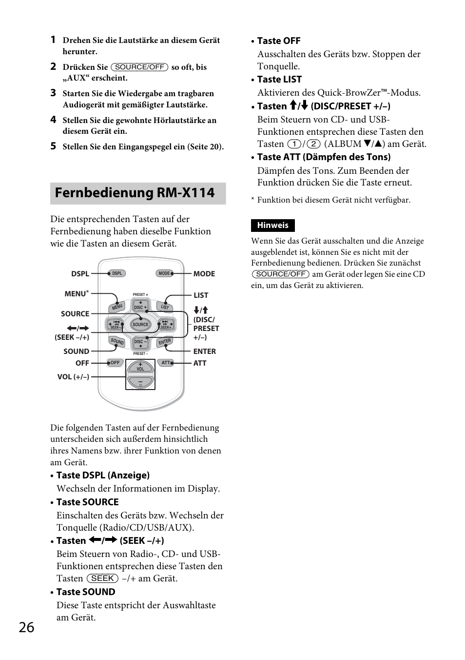 Fernbedienung rm-x114 | Sony CDX-GT565UV User Manual | Page 52 / 156