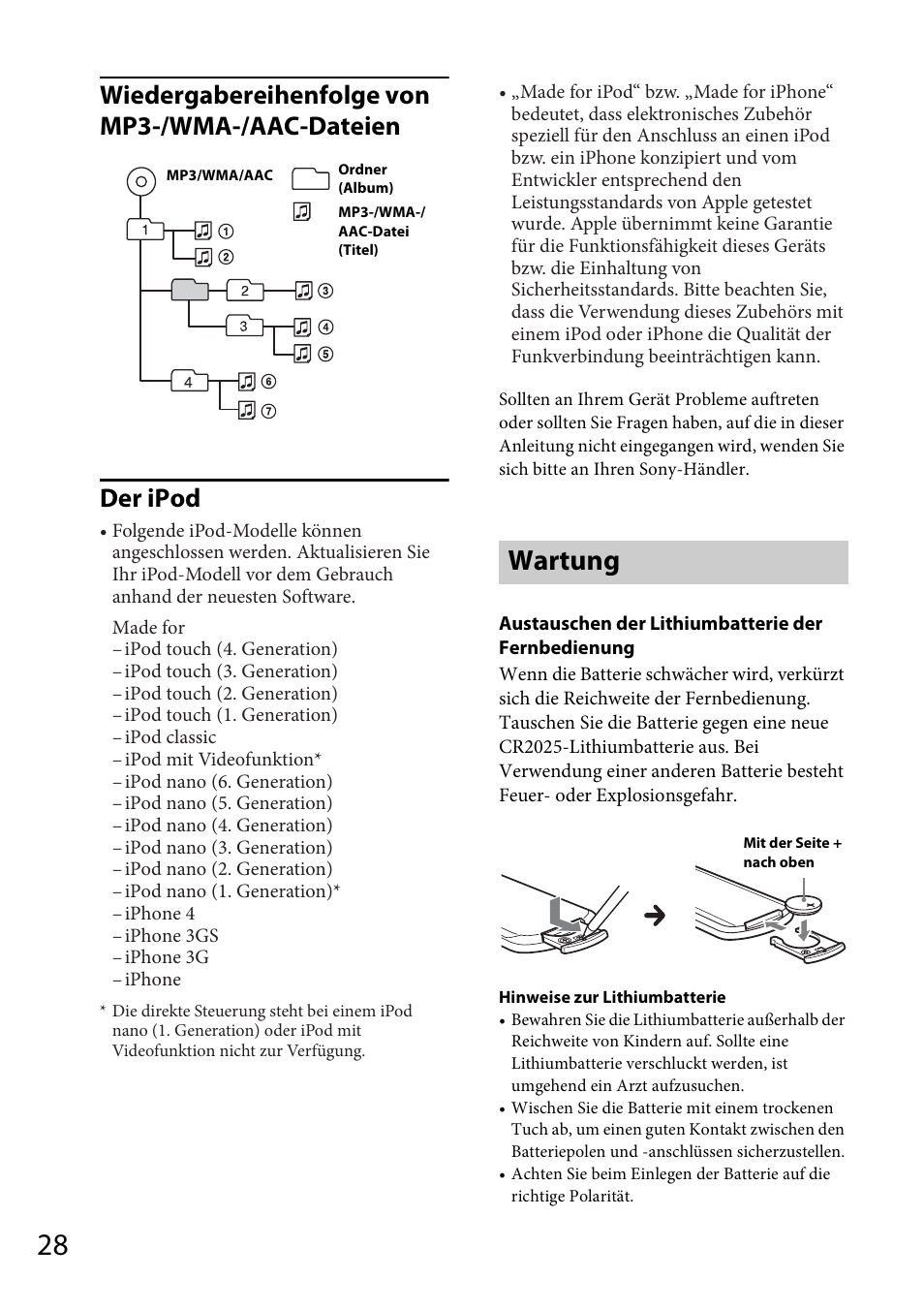 Wartung | Sony CDX-GT565UV User Manual | Page 54 / 156