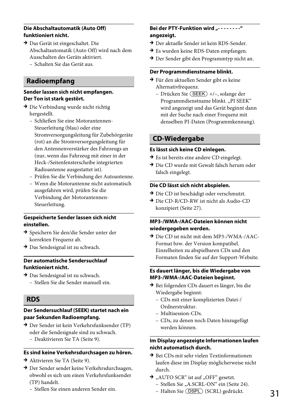 Radioempfang, Cd-wiedergabe | Sony CDX-GT565UV User Manual | Page 57 / 156