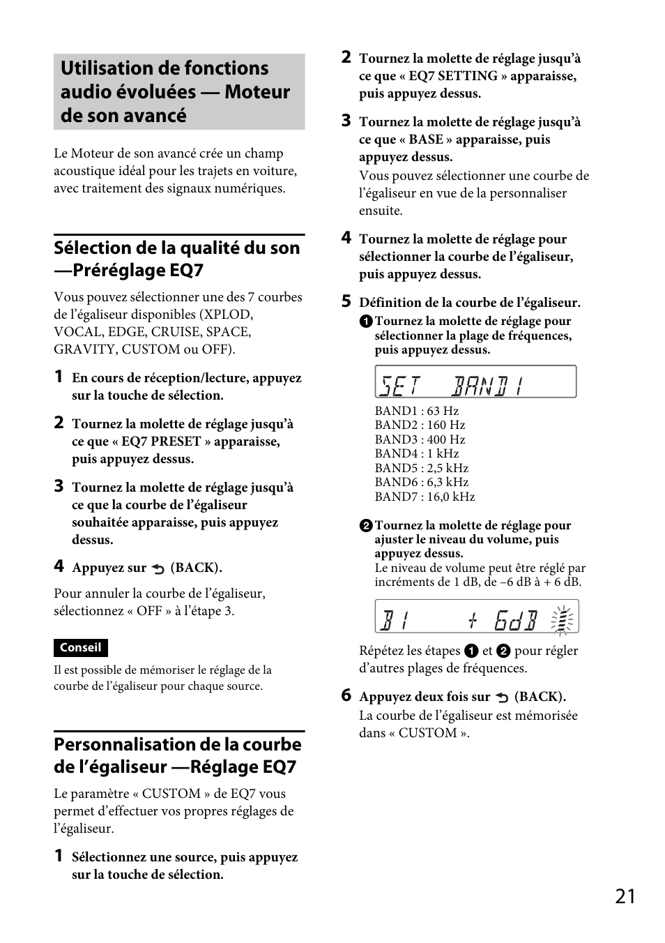 Sélection de la qualité du son —préréglage eq7 | Sony CDX-GT565UV User Manual | Page 79 / 156
