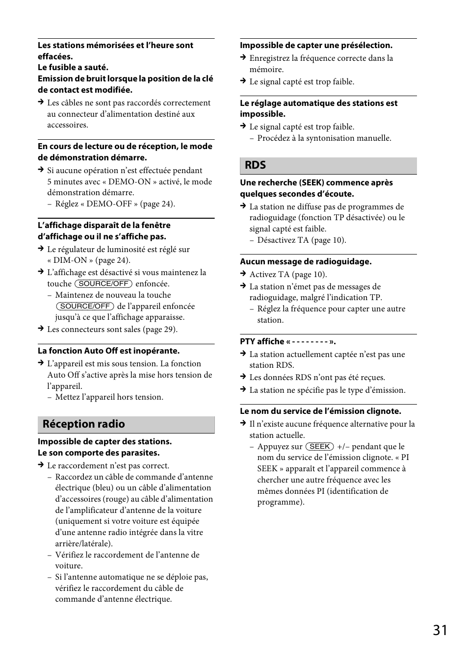 Réception radio | Sony CDX-GT565UV User Manual | Page 89 / 156