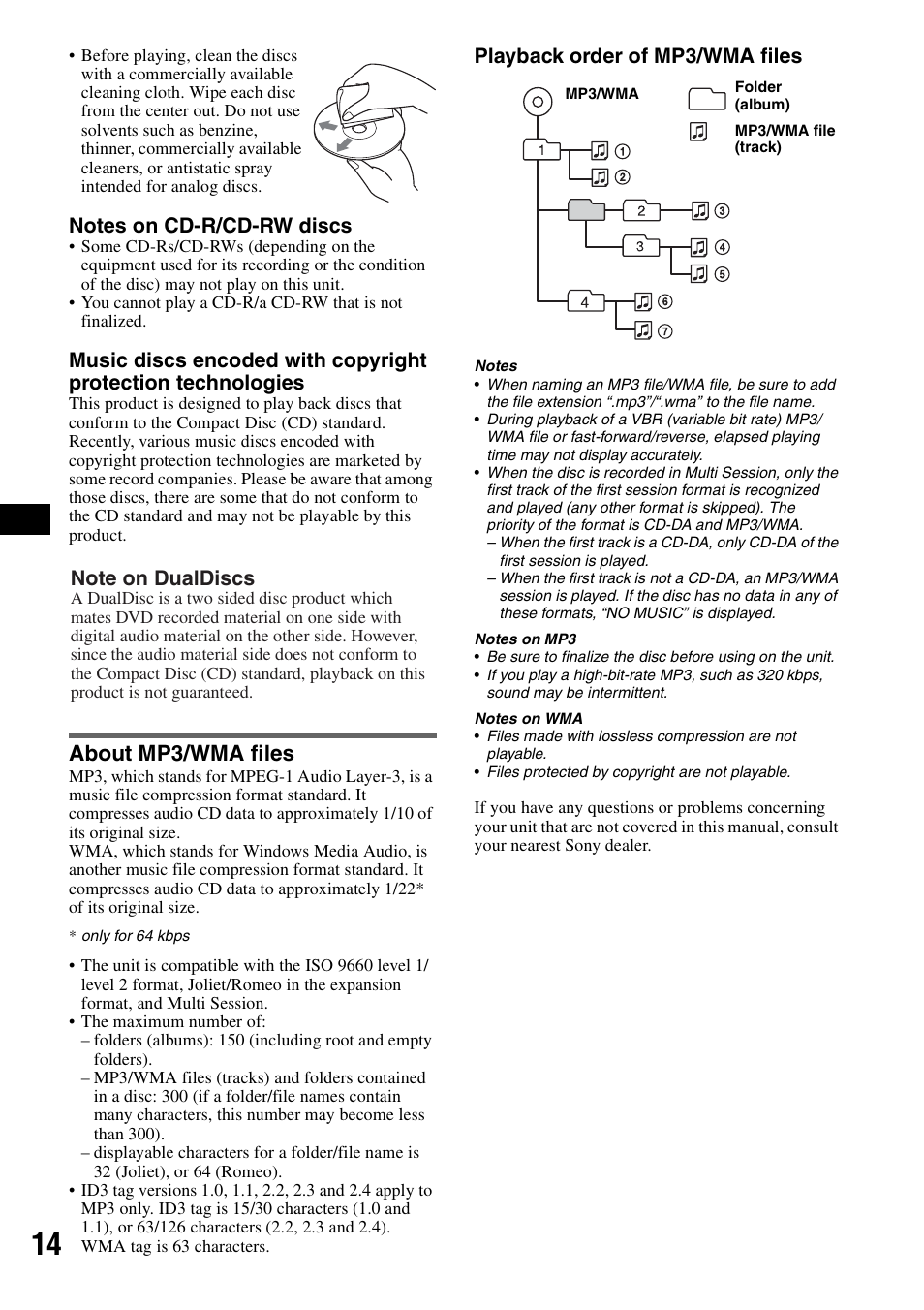 About mp3/wma files, Playback order of mp3/wma files | Sony CDX-GT310 User Manual | Page 14 / 96