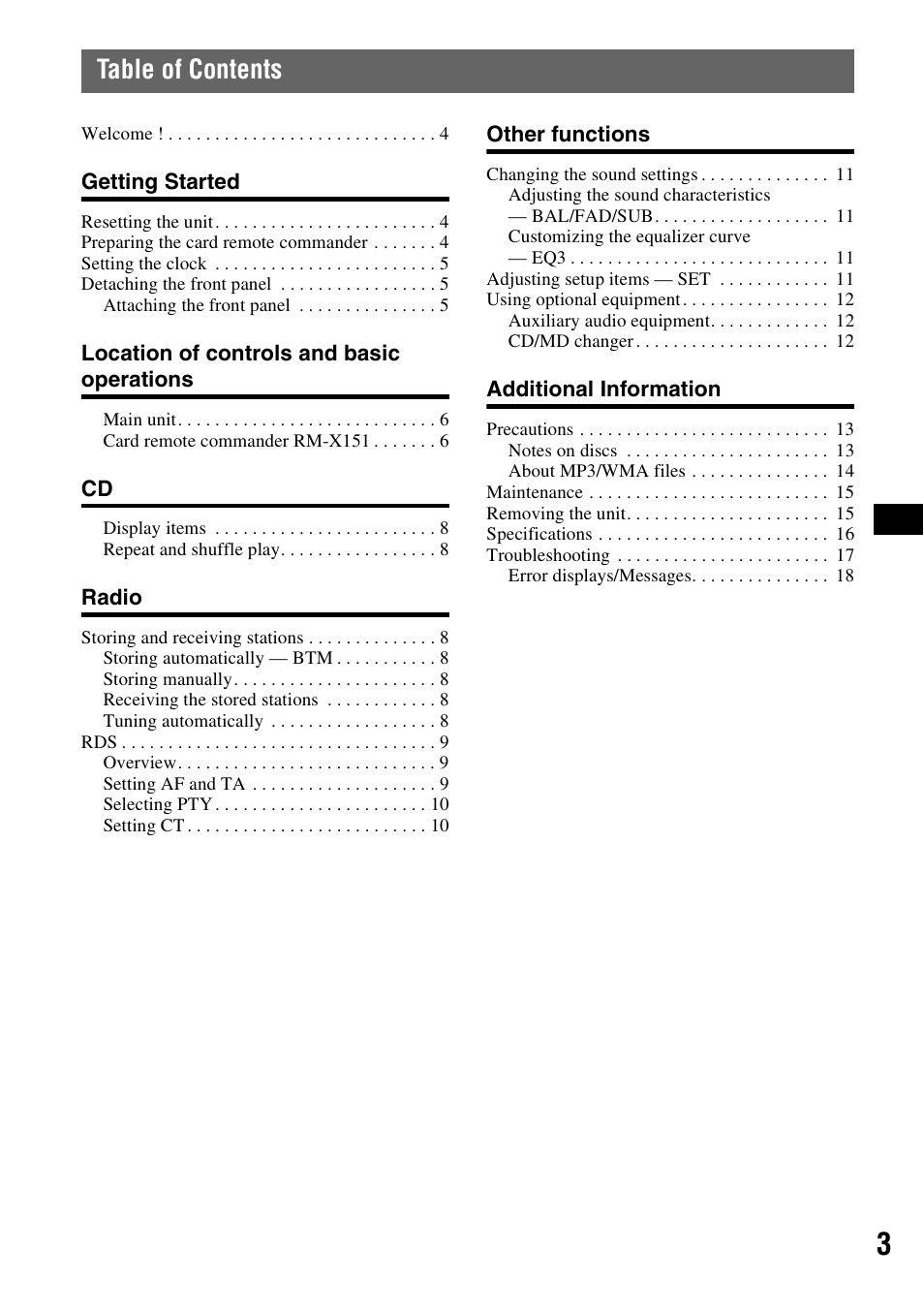 Sony CDX-GT310 User Manual | Page 3 / 96