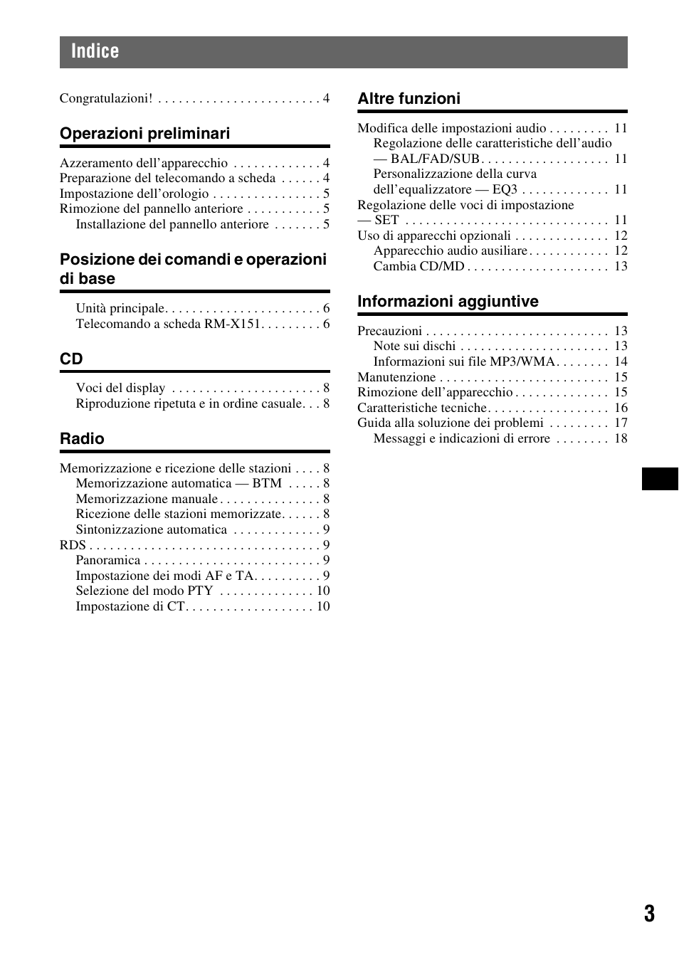 Indice | Sony CDX-GT310 User Manual | Page 59 / 96