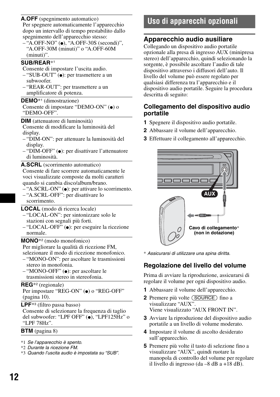 Uso di apparecchi opzionali, Apparecchio audio ausiliare | Sony CDX-GT310 User Manual | Page 68 / 96