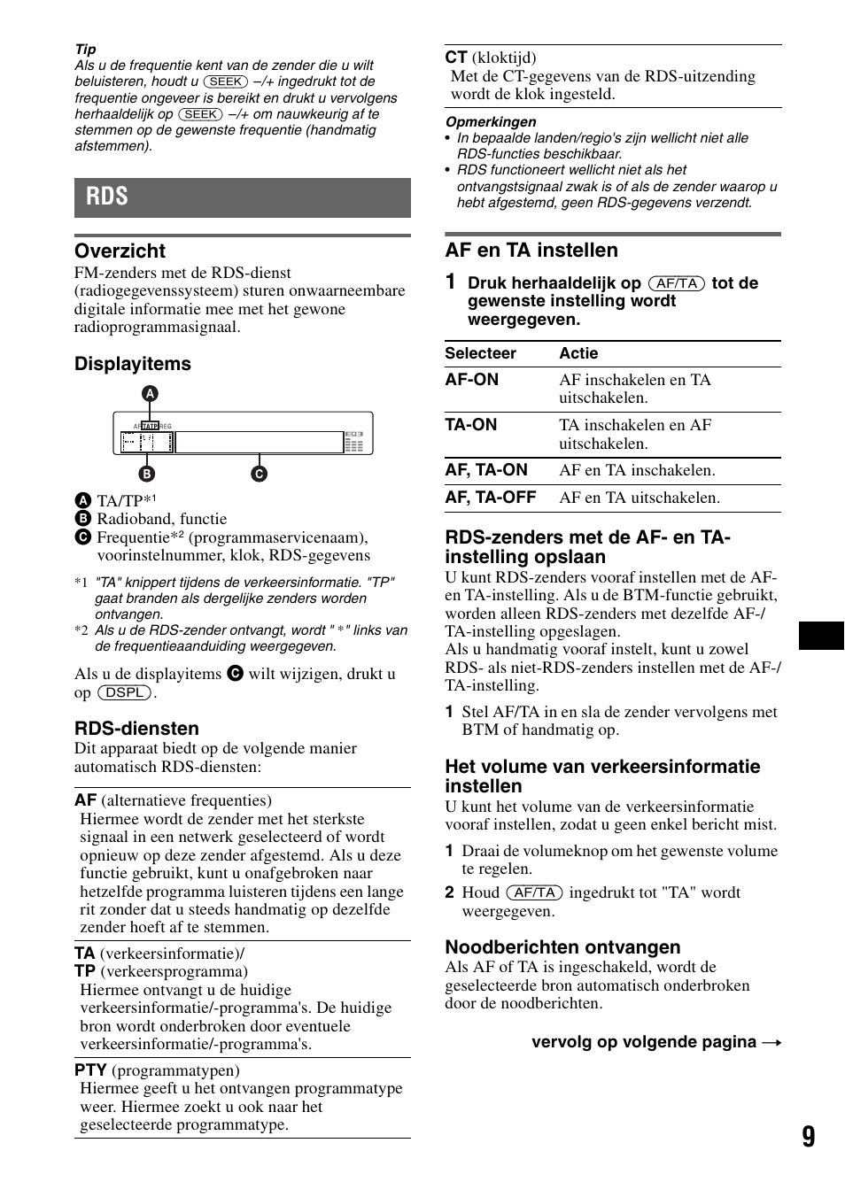 Overzicht, Af en ta instellen, Overzicht af en ta instellen | Sony CDX-GT310 User Manual | Page 83 / 96