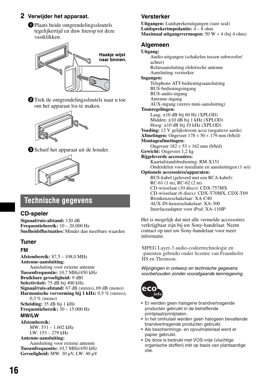 Technische gegevens | Sony CDX-GT310 User Manual | Page 90 / 96