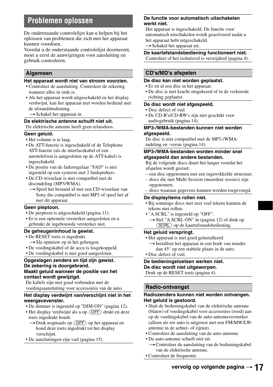 Problemen oplossen | Sony CDX-GT310 User Manual | Page 91 / 96