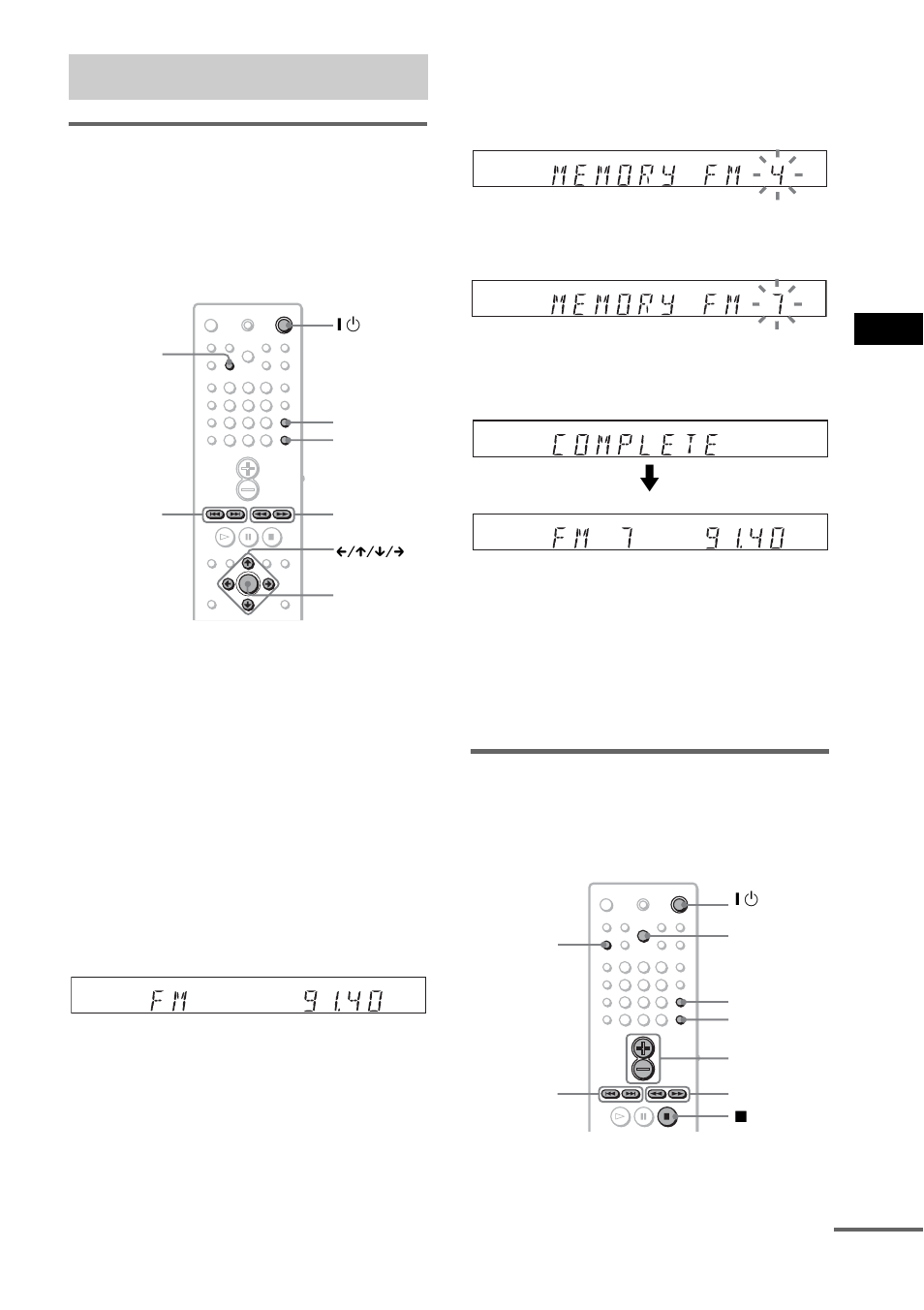 Ascolto della radio, Preimpostazione delle stazioni radio, Ulteriori opera zio n i | Modifica del numero preimpostato, Ricominciare dal punto 1, Premere menu, Premere enter, Continua | Sony DAV-EA20 User Manual | Page 213 / 240