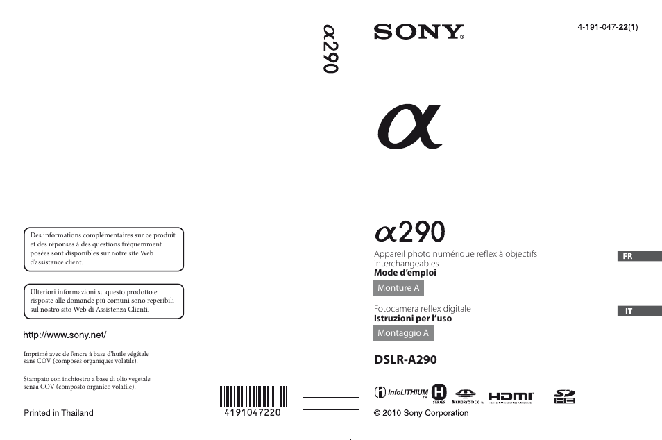 Sony DSLR-A290 User Manual | 343 pages