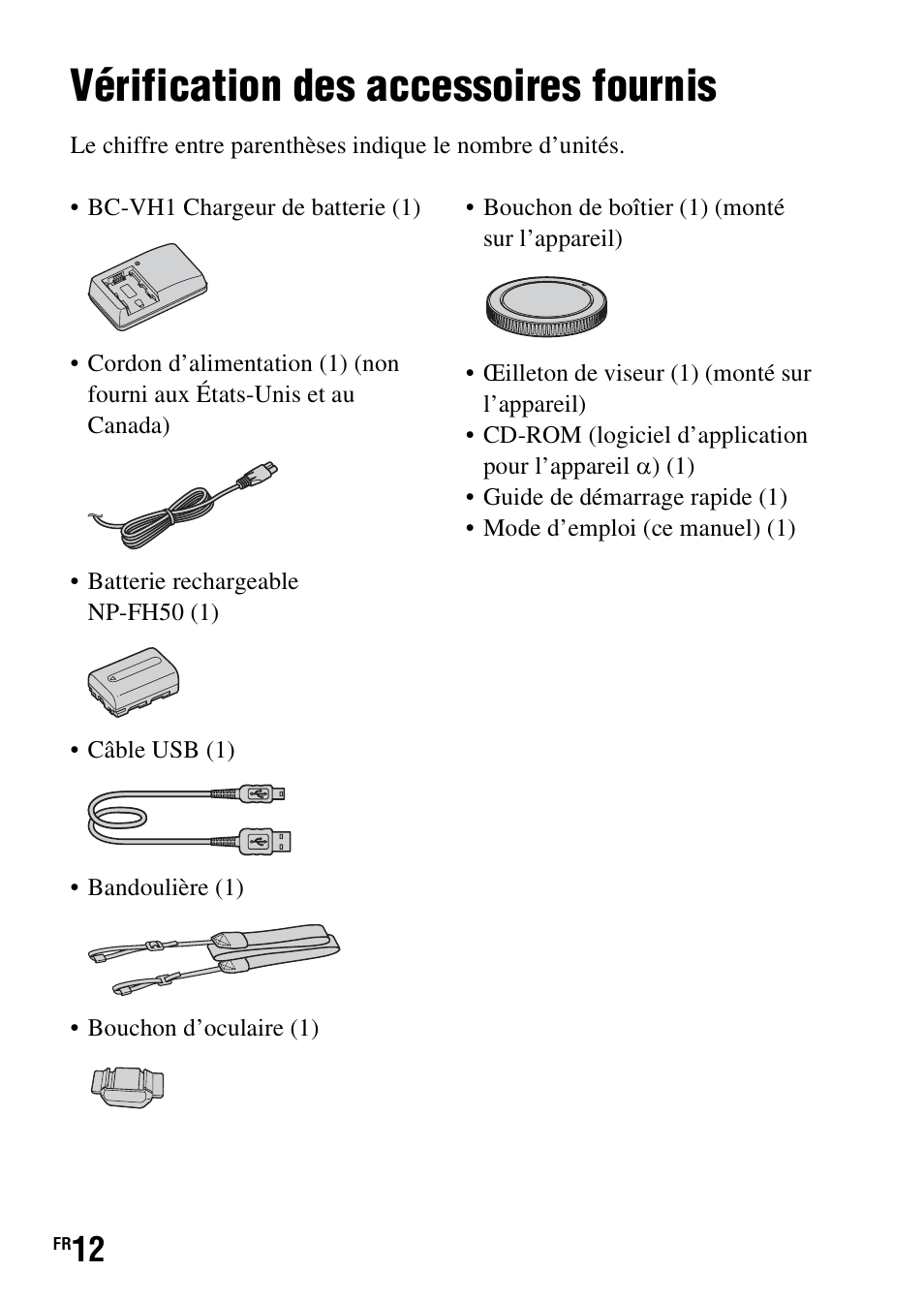 Préparation de l’appareil, Vérification des accessoires fournis | Sony DSLR-A290 User Manual | Page 12 / 343