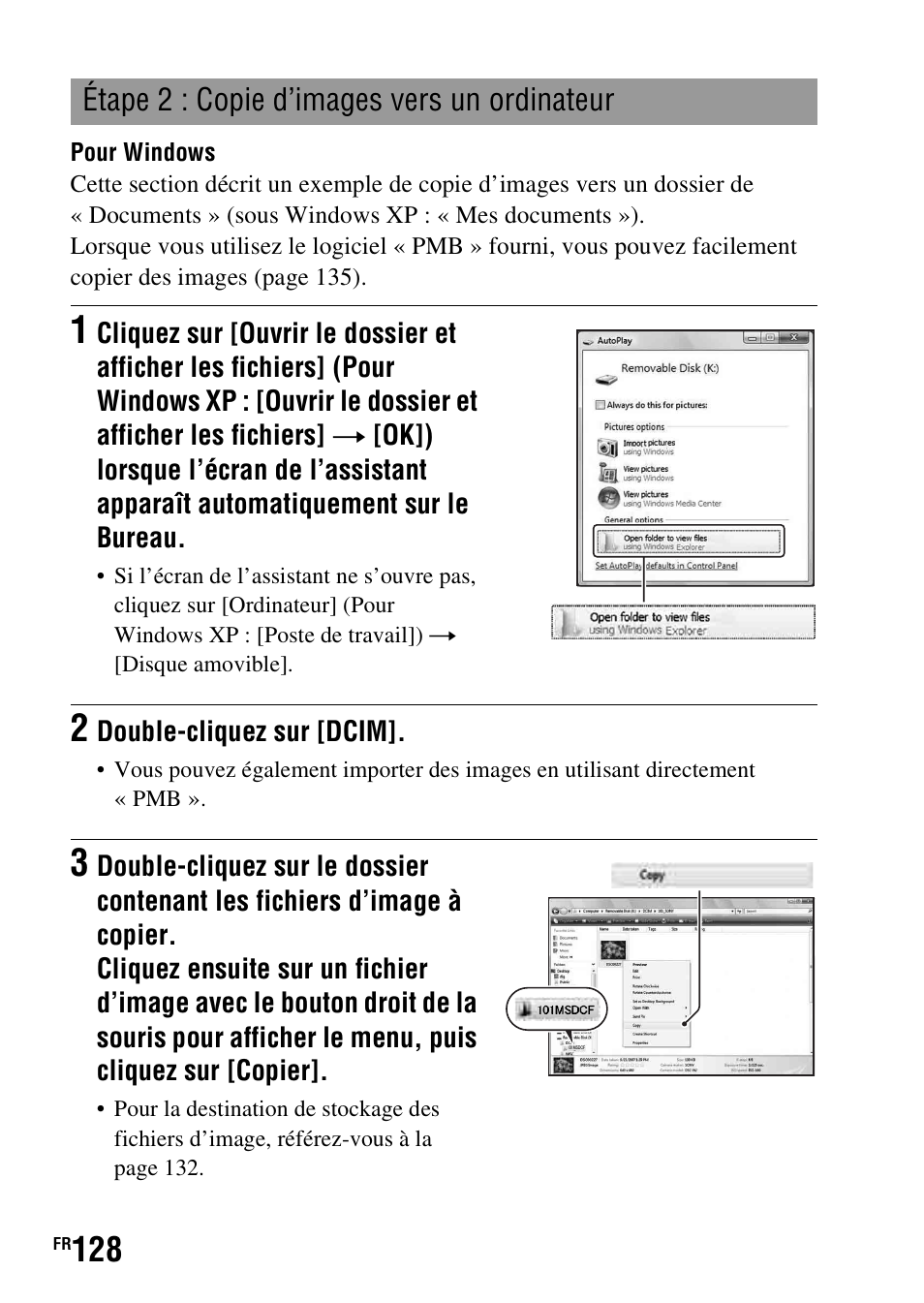 Étape 2 : copie d’images vers un ordinateur | Sony DSLR-A290 User Manual | Page 128 / 343