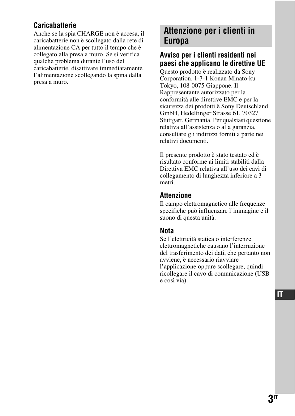Attenzione per i clienti in europa | Sony DSLR-A290 User Manual | Page 171 / 343