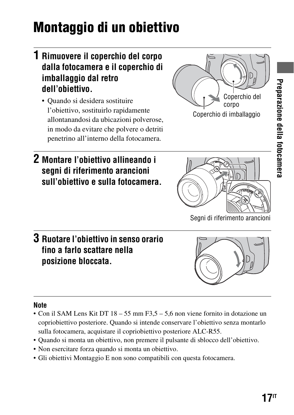 Montaggio di un obiettivo | Sony DSLR-A290 User Manual | Page 185 / 343