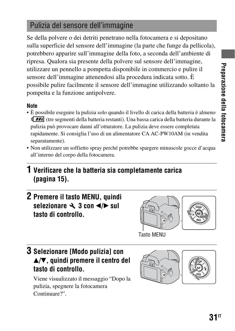 Pulizia del sensore dell’immagine | Sony DSLR-A290 User Manual | Page 199 / 343
