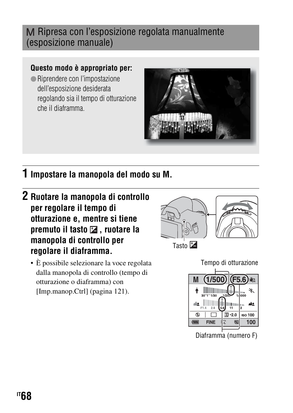 Ripresa con l’esposizione regolata manualmente, Esposizione manuale) | Sony DSLR-A290 User Manual | Page 236 / 343