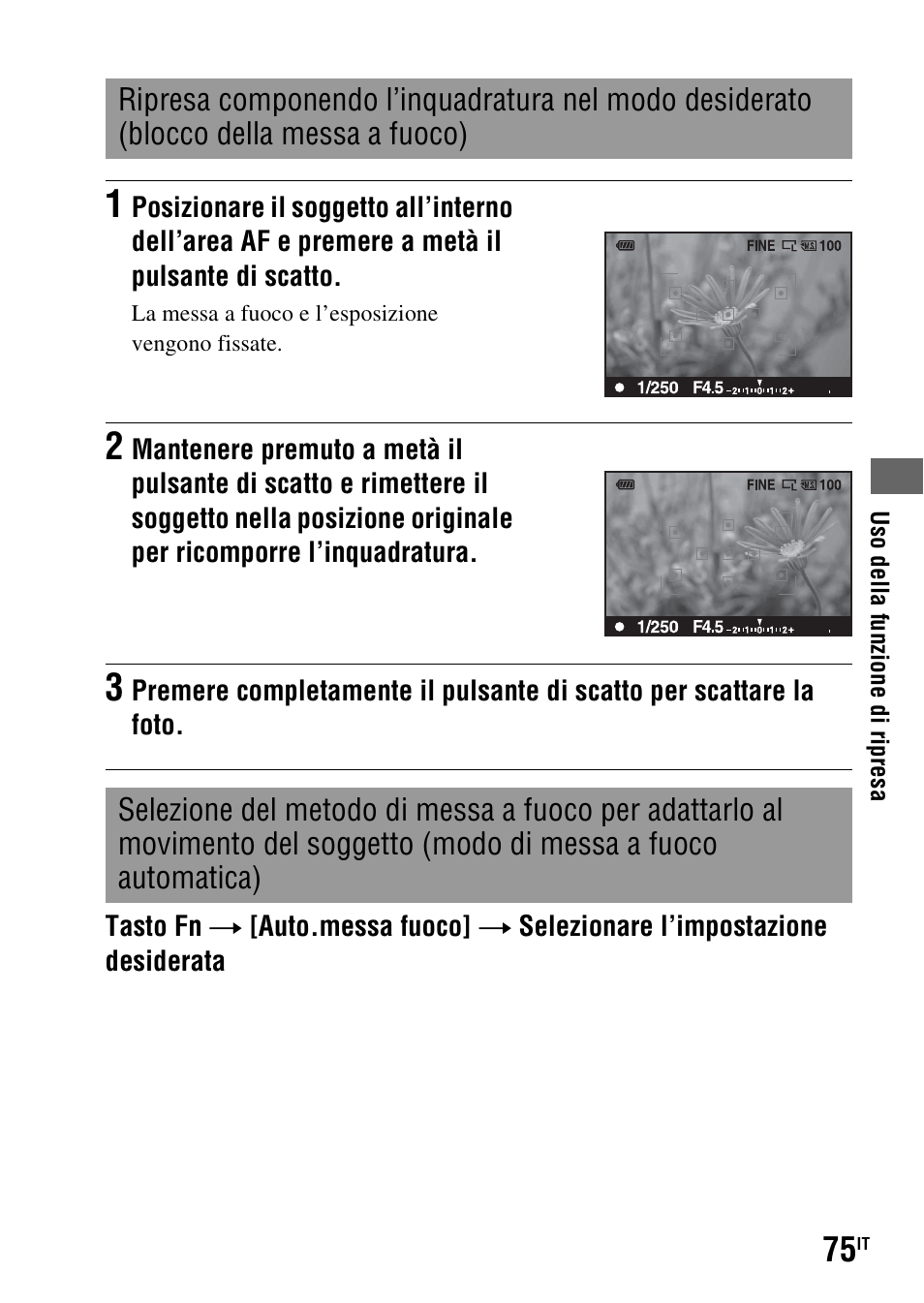 Blocco della messa a fuoco) | Sony DSLR-A290 User Manual | Page 243 / 343