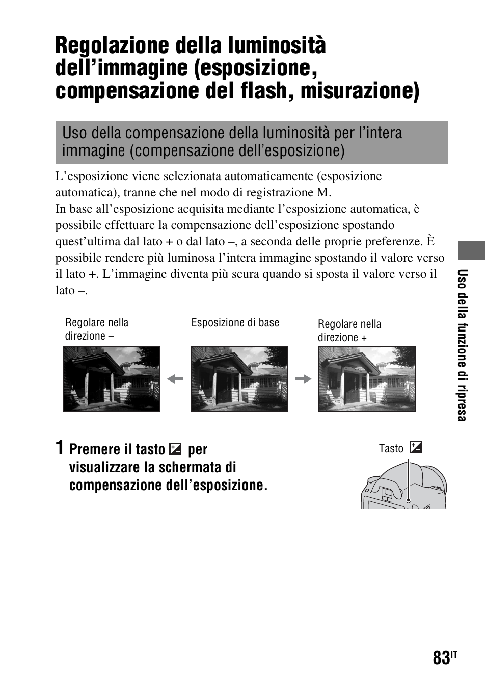 Immagine (compensazione dell’esposizione), E (83) | Sony DSLR-A290 User Manual | Page 251 / 343