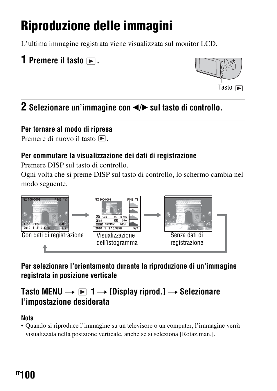 Uso della funzione di visualizzazione, Riproduzione delle immagini | Sony DSLR-A290 User Manual | Page 268 / 343