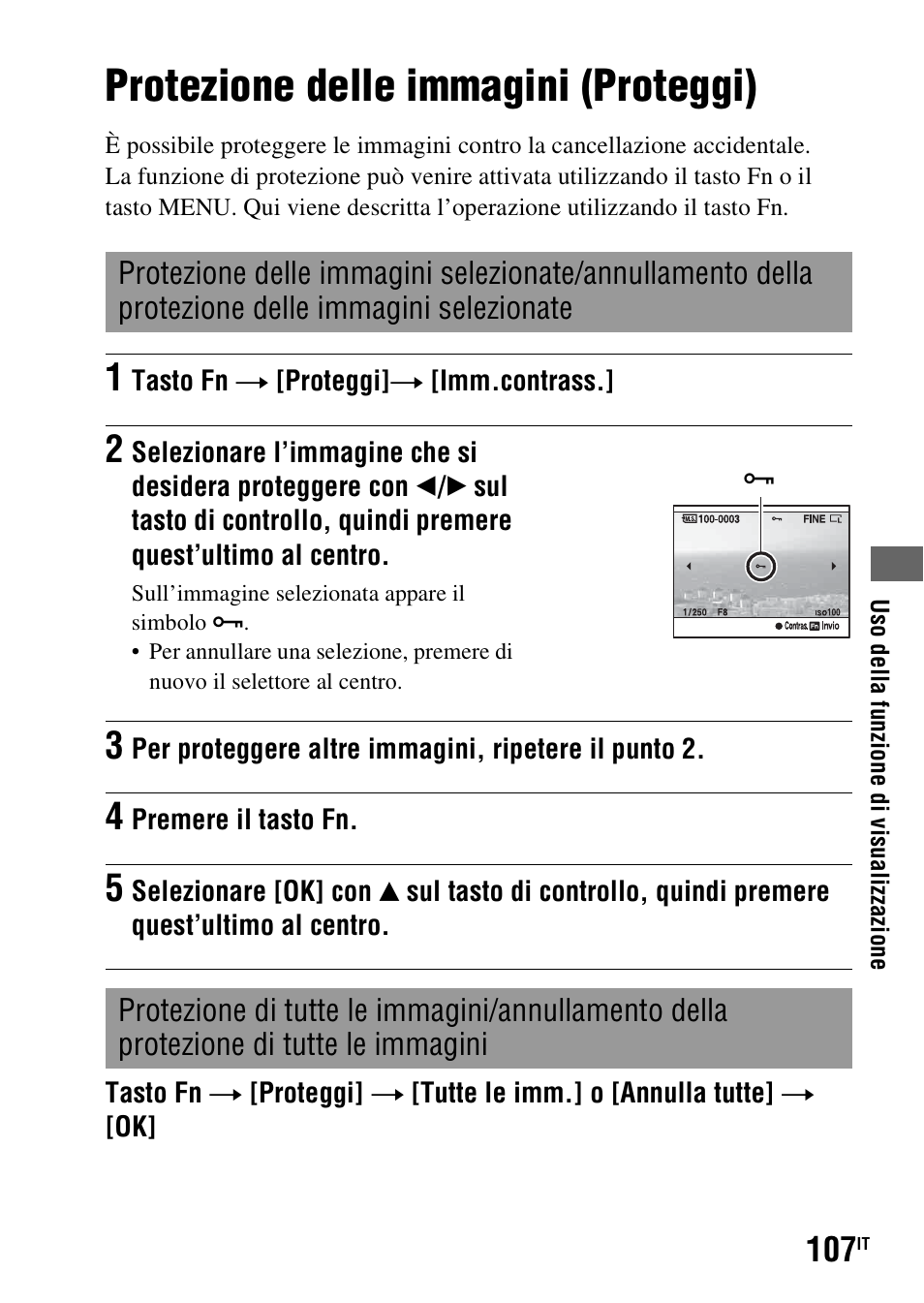 Protezione delle immagini (proteggi), Gi (107), Oteggi (107) | Sony DSLR-A290 User Manual | Page 275 / 343