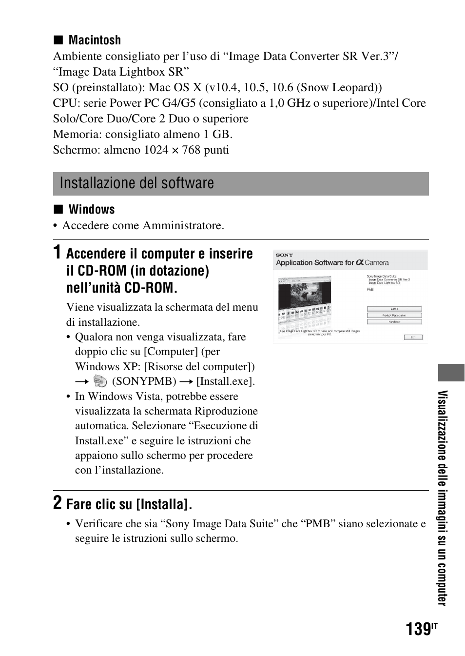 Installazione del software | Sony DSLR-A290 User Manual | Page 307 / 343