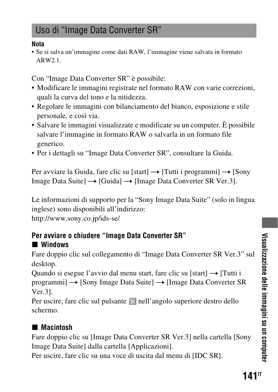 Uso di “image data converter sr | Sony DSLR-A290 User Manual | Page 309 / 343