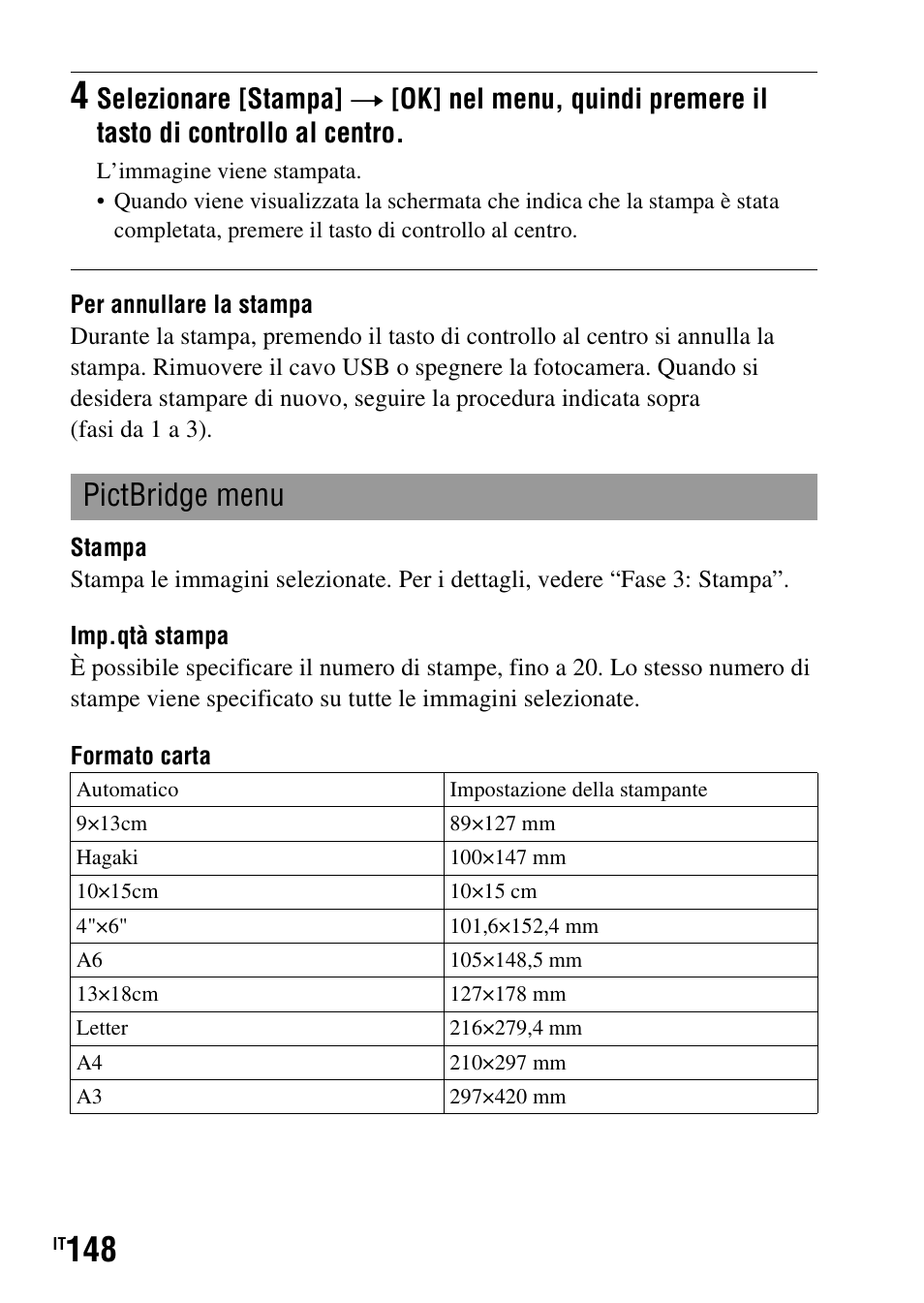 Pictbridge menu | Sony DSLR-A290 User Manual | Page 316 / 343