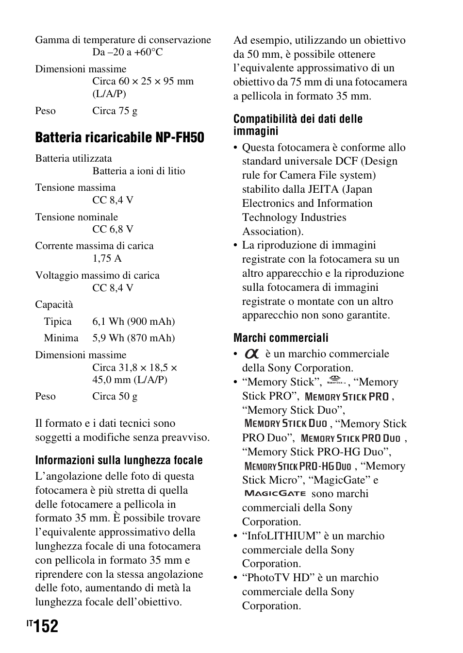 Batteria ricaricabile np-fh50 | Sony DSLR-A290 User Manual | Page 320 / 343