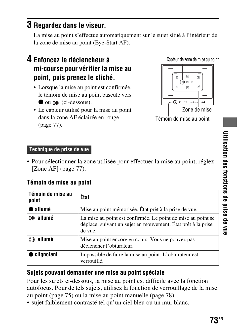 Regardez dans le viseur | Sony DSLR-A290 User Manual | Page 73 / 343