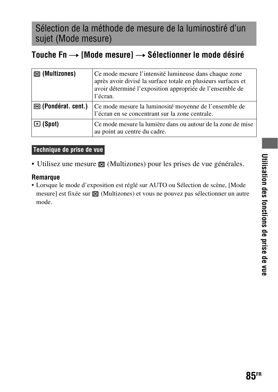 Sujet (mode mesure) | Sony DSLR-A290 User Manual | Page 85 / 343
