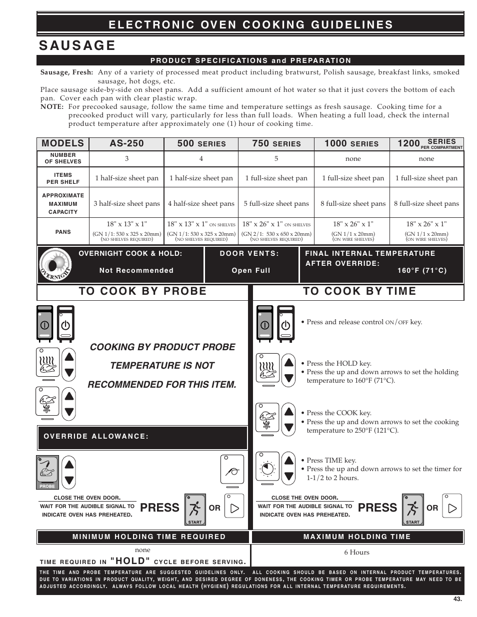 Press, 1200 models, H o l d | Alto-Shaam MN-28656 User Manual | Page 45 / 91