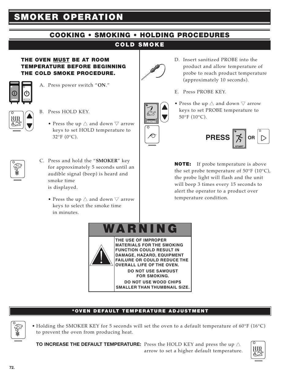 Press, Cooking • smoking • holding procedures | Alto-Shaam MN-28656 User Manual | Page 74 / 91