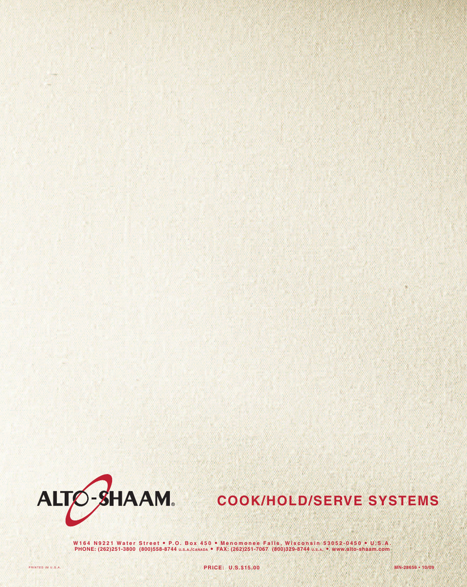 Cook/hold/serve systems | Alto-Shaam MN-28656 User Manual | Page 91 / 91