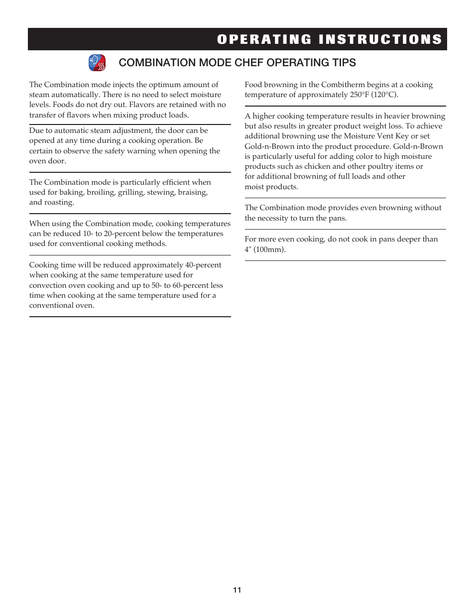 Combination mode chef operating tips | Alto-Shaam COMBITHERM 20.20ESG User Manual | Page 14 / 107
