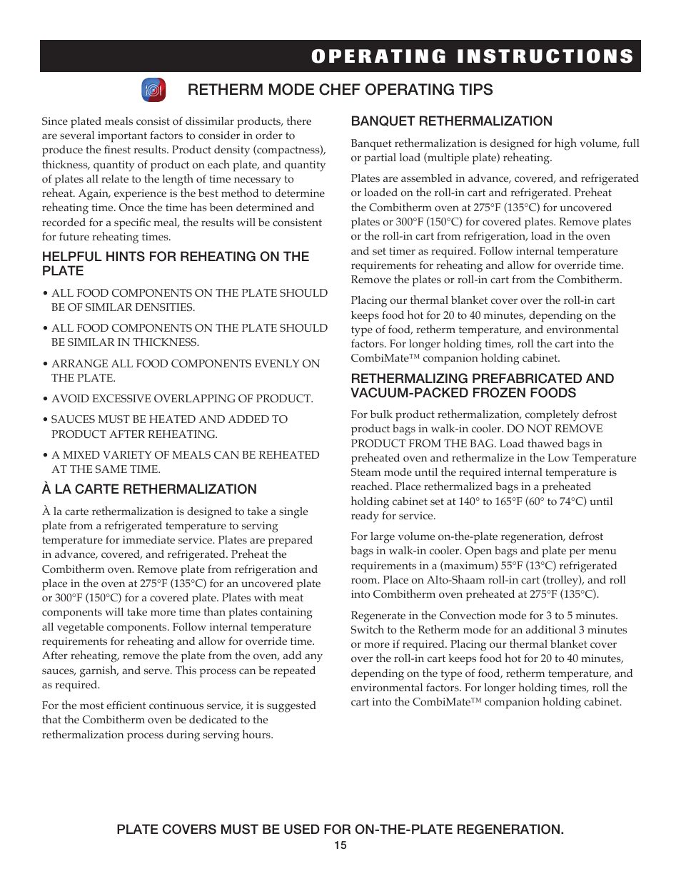 Retherm mode chef operating tips | Alto-Shaam COMBITHERM 20.20ESG User Manual | Page 18 / 107