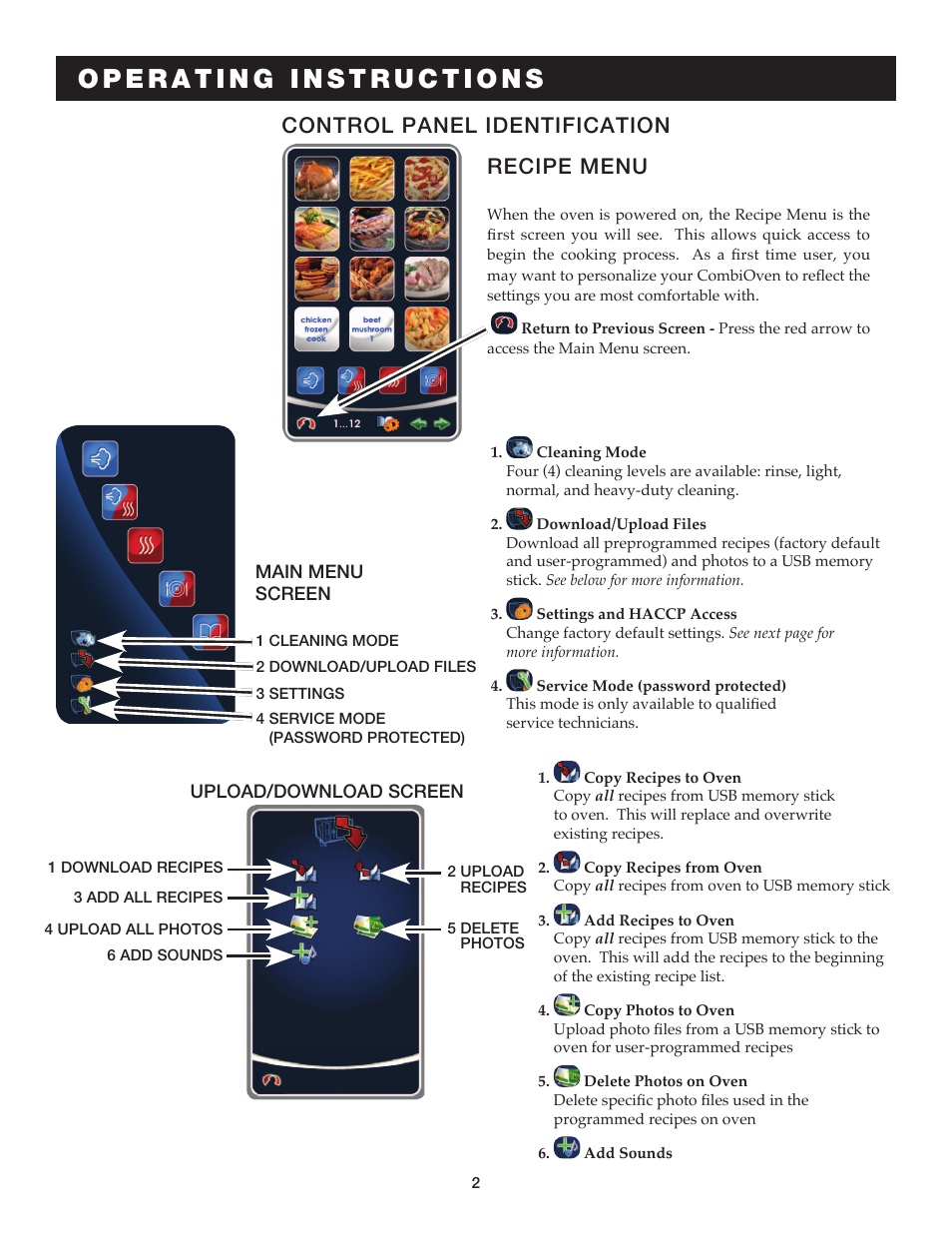 Control panel identification, Recipe menu | Alto-Shaam COMBITHERM 20.20ESG User Manual | Page 5 / 107