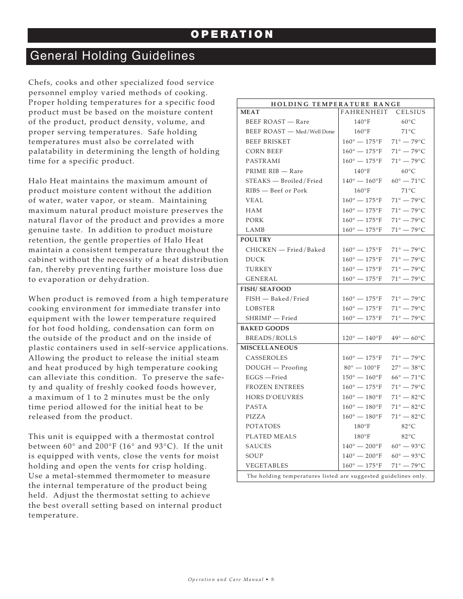 General holding guidelines | Alto-Shaam 500-E User Manual | Page 10 / 24