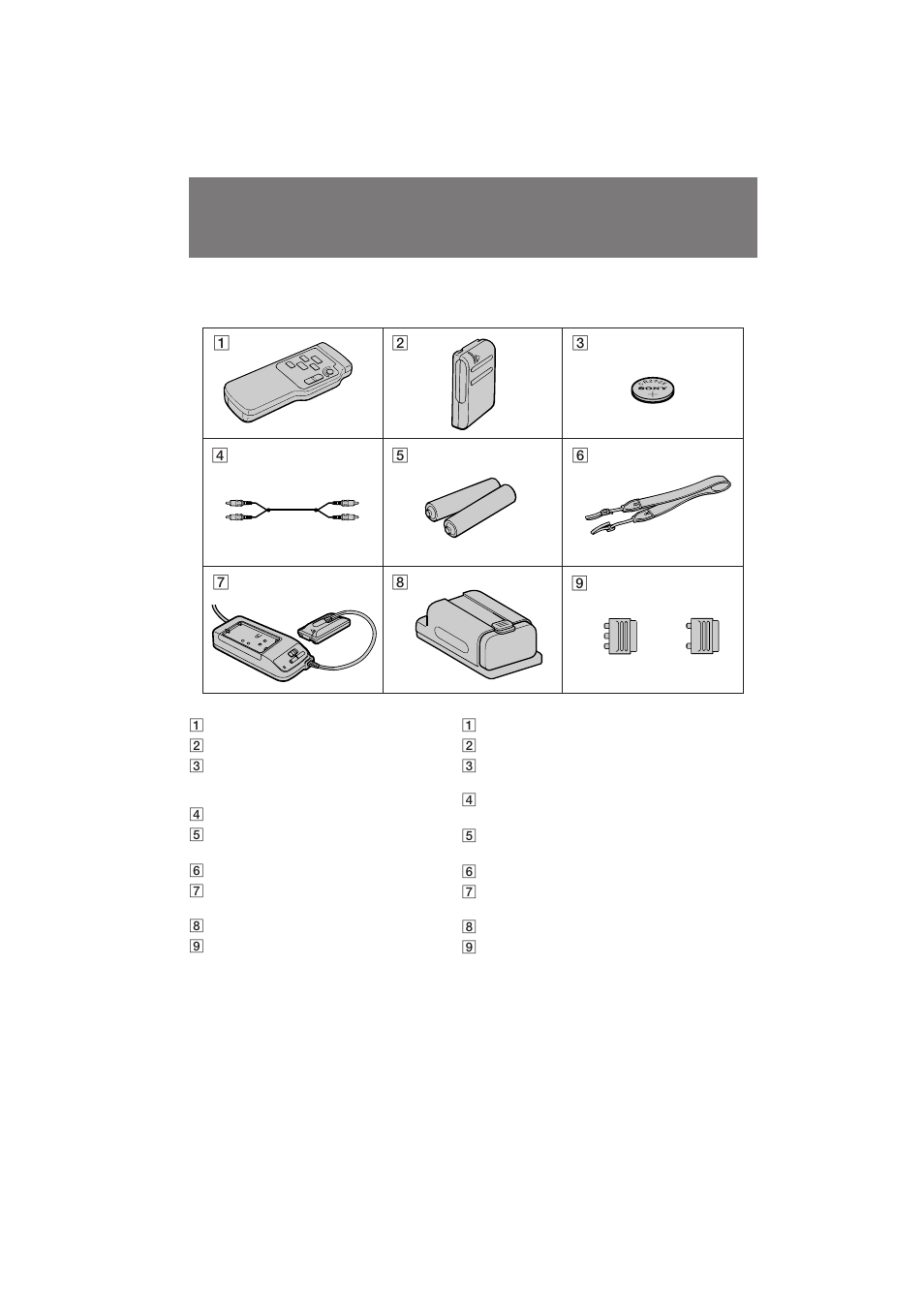 Erpr歿en des mitgelieferten zubeh嗷s, Controllo degli accessori in dotazione, Überprüfen des mitgelieferten zubehörs | Sony CCD-TR501E User Manual | Page 6 / 88