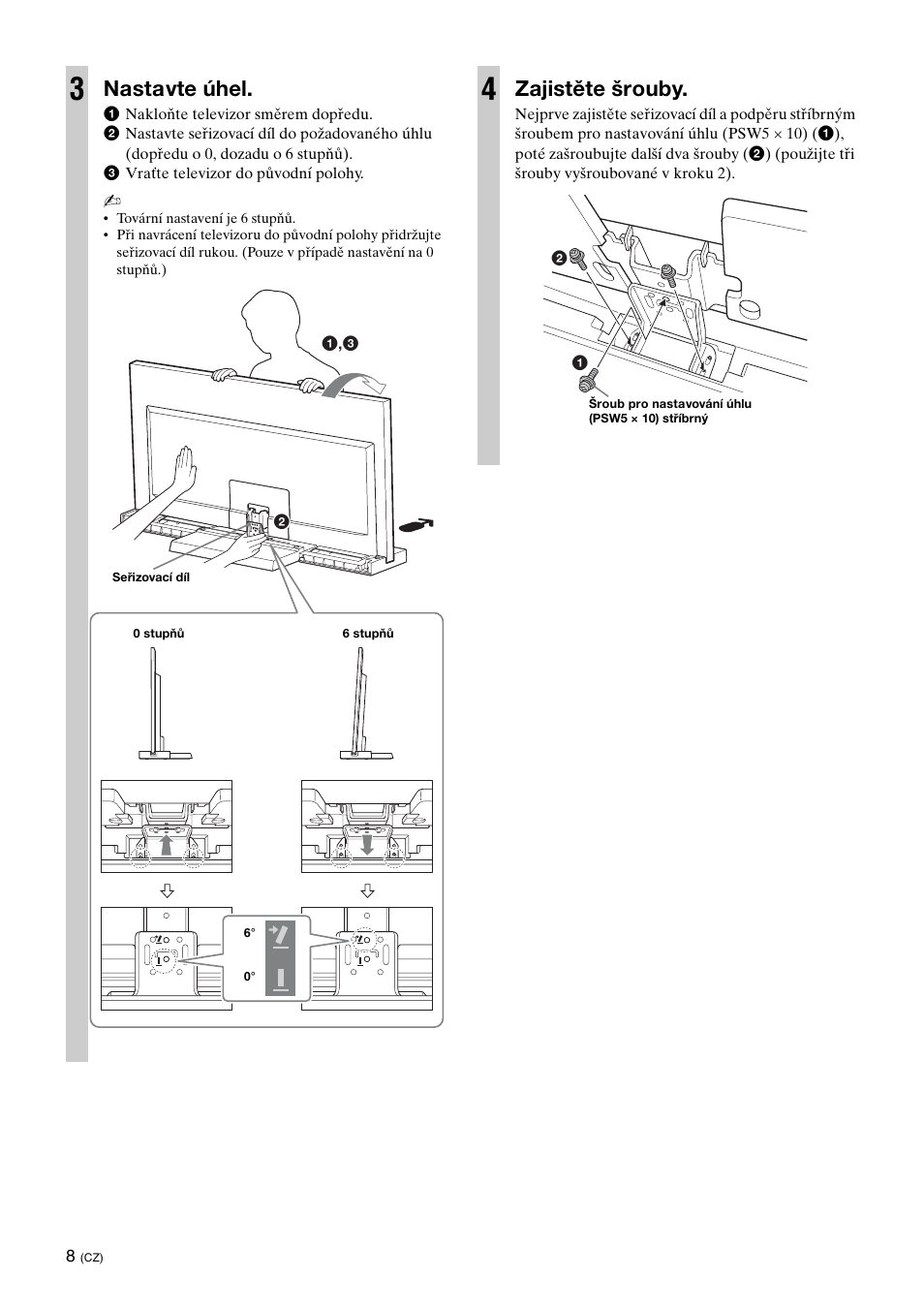 Nastavte úhel, Zajistěte šrouby | Sony SU-40NX1 User Manual | Page 136 / 219