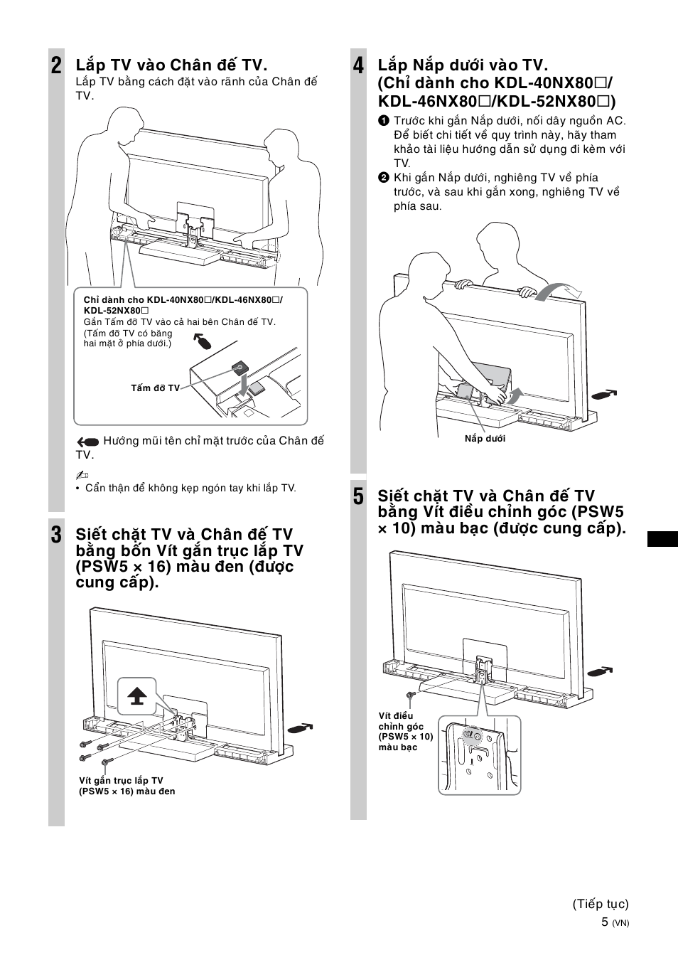 Laép tv vaøo chaân ñeá tv | Sony SU-40NX1 User Manual | Page 165 / 219