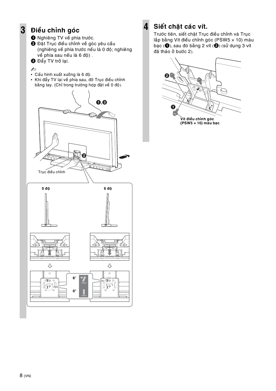Ñieàu chænh goùc, Sieát chaët caùc vít | Sony SU-40NX1 User Manual | Page 168 / 219