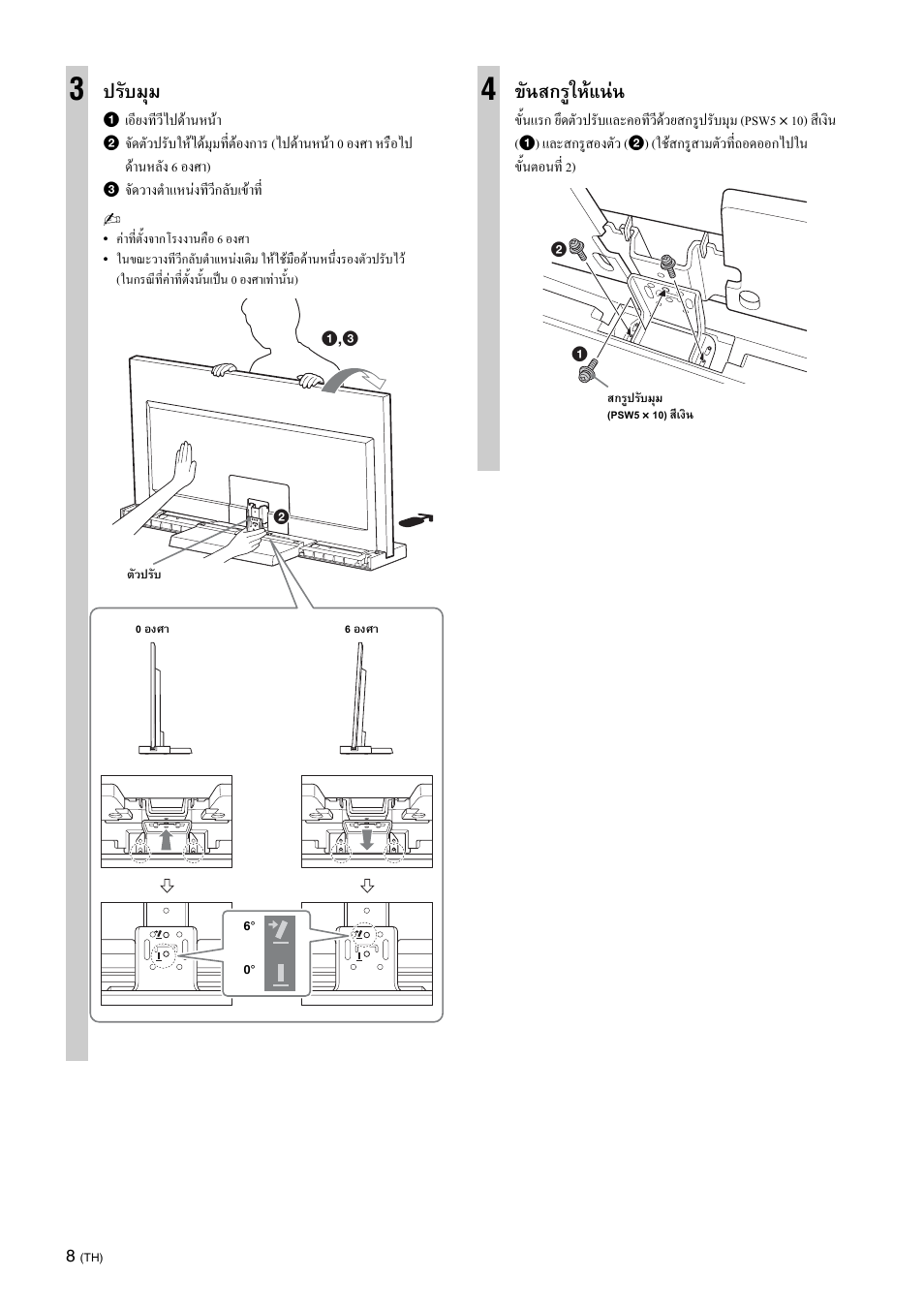 ปรับมุม, ขันสกรูใหแนน | Sony SU-40NX1 User Manual | Page 200 / 219