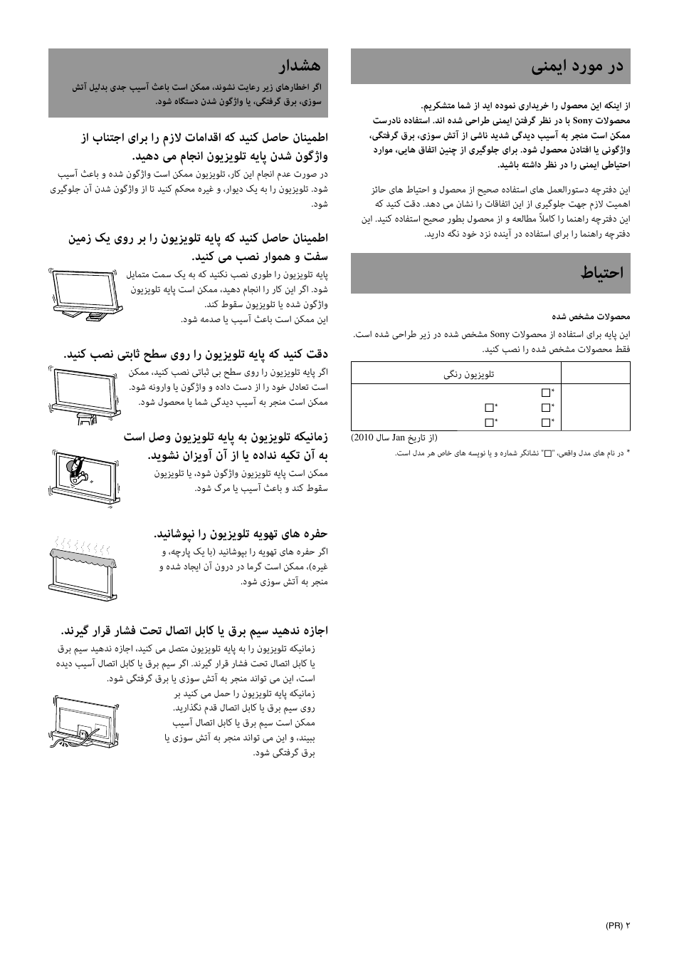 ﯽﻨﻤﯾا درﻮﻣ رد, طﺎﯿﺘﺣا, راﺪﺸﻫ | ﺪﯿﻧﺎﺷﻮﭙﻧ ار نﻮﯾﺰﯾﻮﻠﺗ ﻪﯾﻮﻬﺗ یﺎﻫ هﺮﻔﺣ | Sony SU-40NX1 User Manual | Page 211 / 219