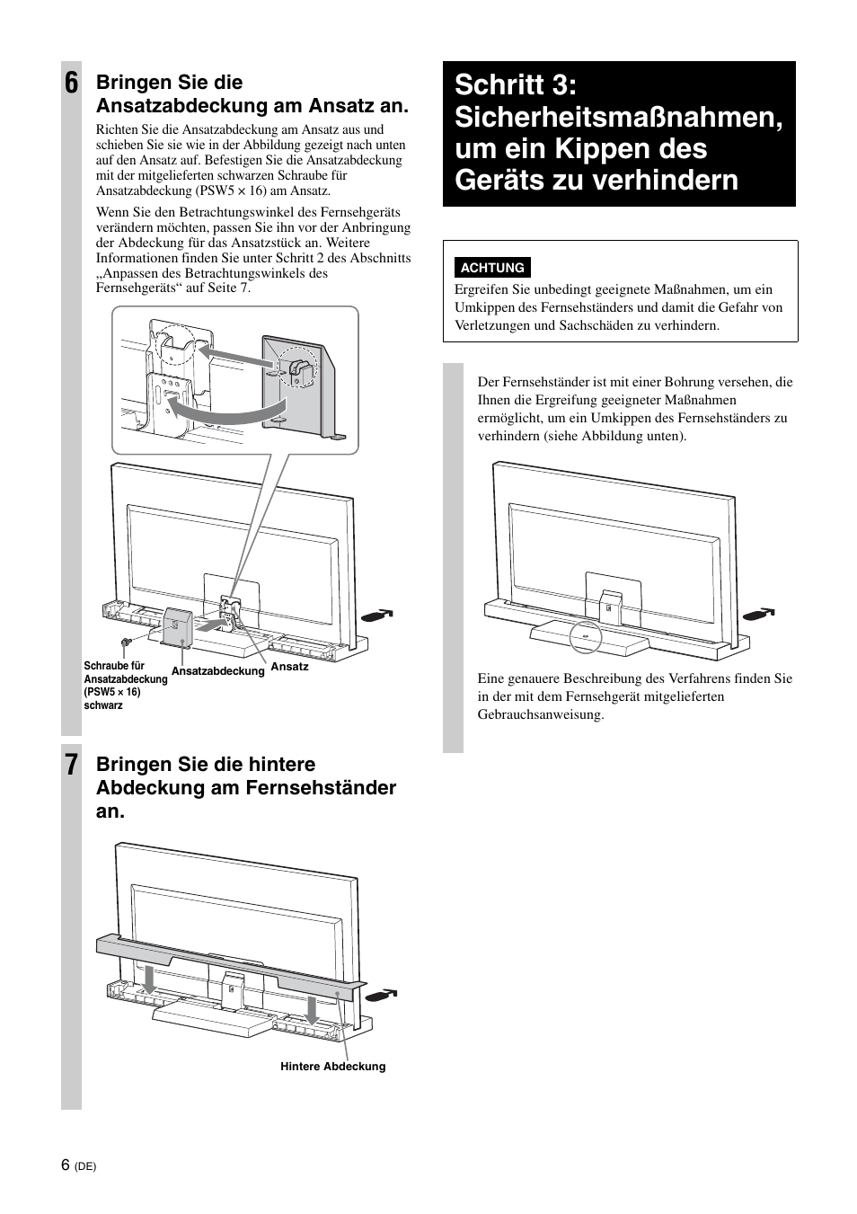 Bringen sie die ansatzabdeckung am ansatz an | Sony SU-40NX1 User Manual | Page 38 / 219
