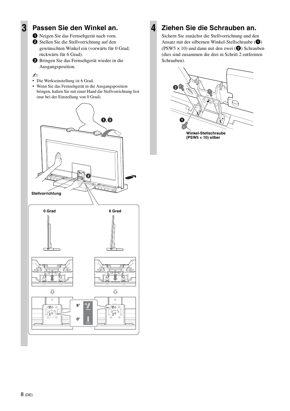 Passen sie den winkel an, Ziehen sie die schrauben an | Sony SU-40NX1 User Manual | Page 40 / 219