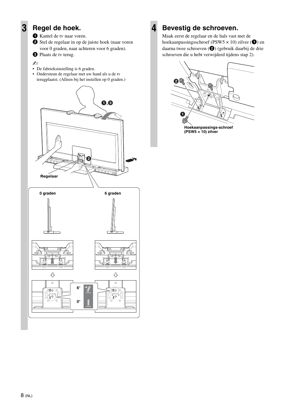 Regel de hoek, Bevestig de schroeven | Sony SU-40NX1 User Manual | Page 48 / 219