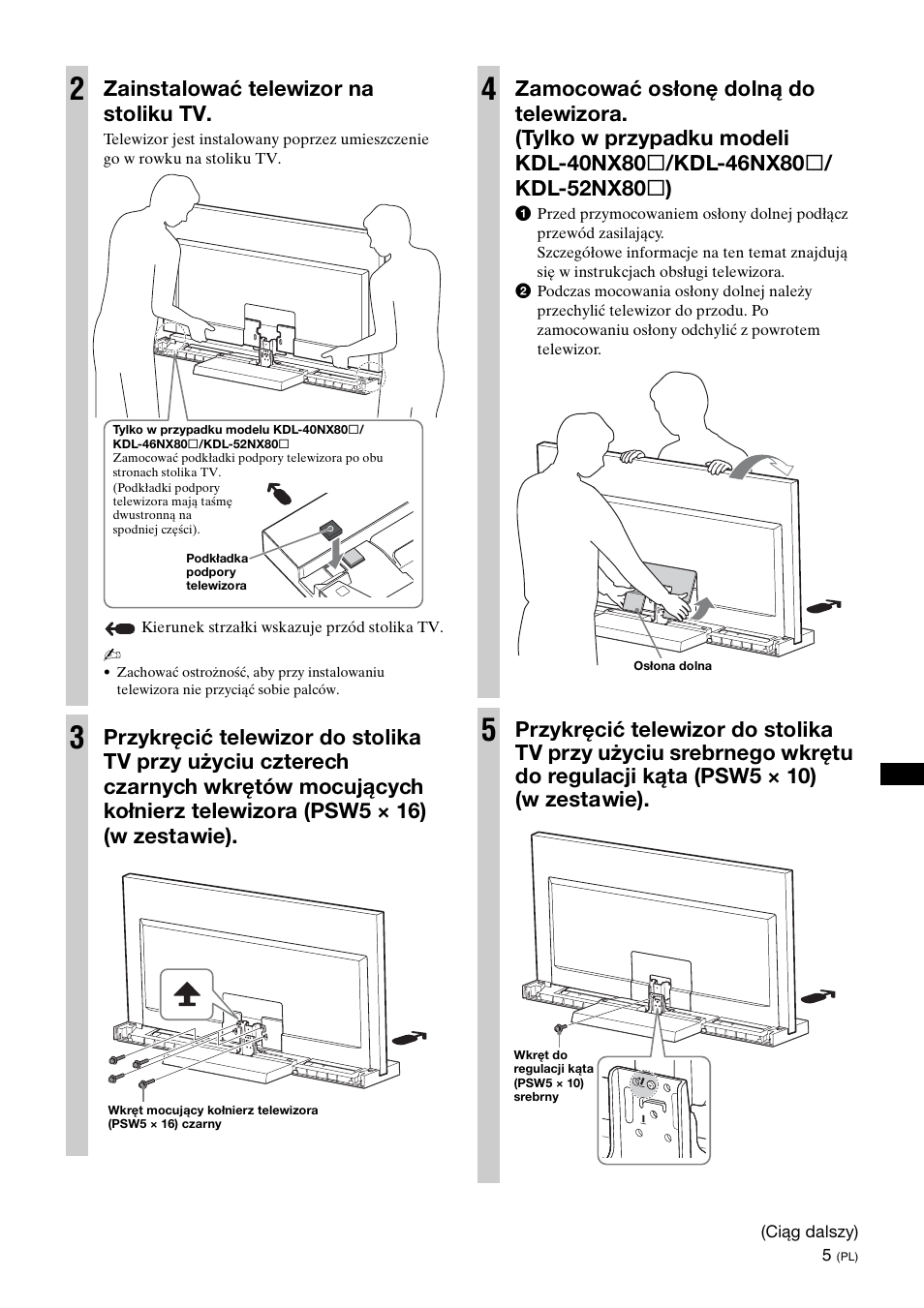 Zainstalować telewizor na stoliku tv | Sony SU-40NX1 User Manual | Page 69 / 219