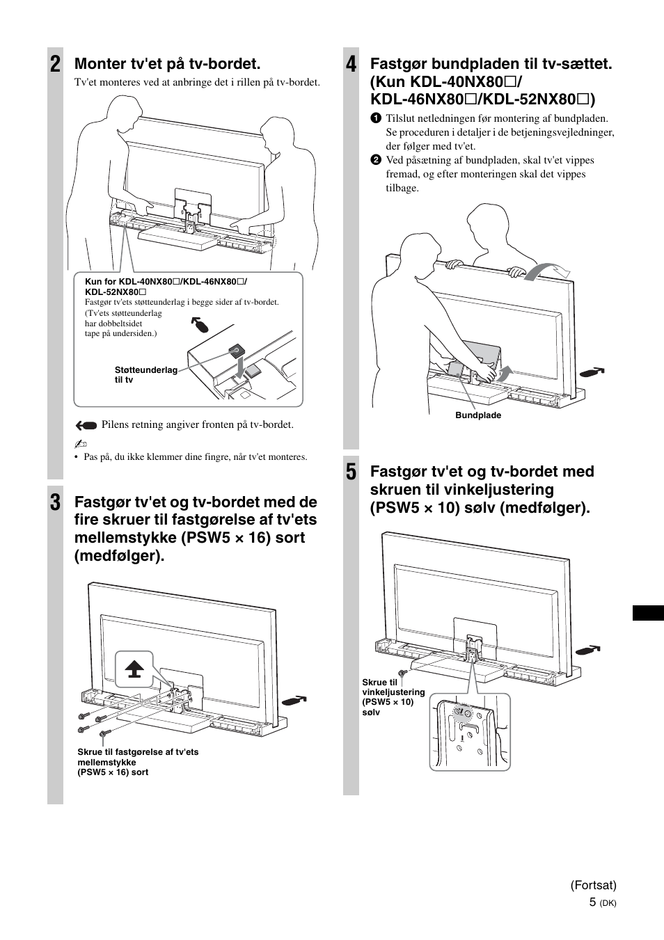 Monter tv'et på tv-bordet | Sony SU-40NX1 User Manual | Page 85 / 219