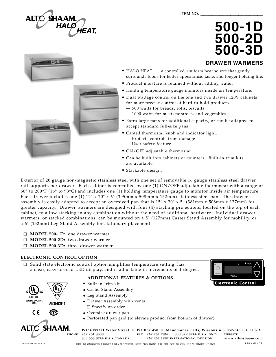 Alto-Shaam 500-3D User Manual | 2 pages
